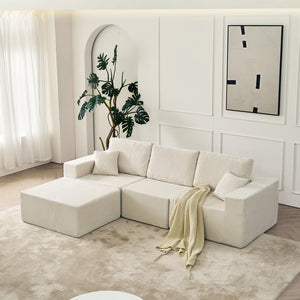 English Elm 110" Cloud Modular Sectional Sofa Boneless Corduroy 3-Seater with Ottoman & 2 Pillows, No Assembly, Luxurious Comfort Beige W2656S00011