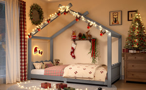 English Elm Twin House Frame Floor Bed Solid Pine Kids Room Montessori Low Profile Play Nook Gray W1580P387838