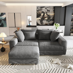 English Elm 102.4" Plush Corduroy 4-Seat Sofa - Modern Cloud Couch With Movable Ottoman & Soft Pillows For Comfort W1885S00106