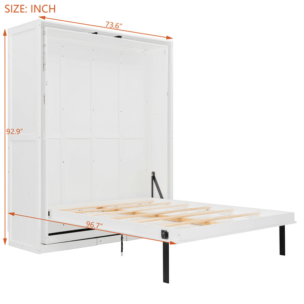 English Elm Rotating Queen Murphy Wall Bed with 14 Open Shelves Hydraulic Lift Space Saving White LP000962AAK