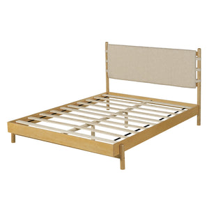 English Elm Christopher Knight Home® - Premium Rubber Wood Platform Bed Frame - Stylish Queen Bed With Beige Headboard, Mid-Century Design N770P288638A_N770P288639A