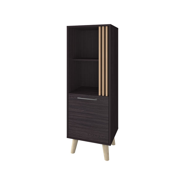 English Elm Ac Chin Storage Cabinet Wengue & Natural Oak — Mid-Century Compact Shelf with Door, Conical Legs, Versatile Elegance B128P263716
