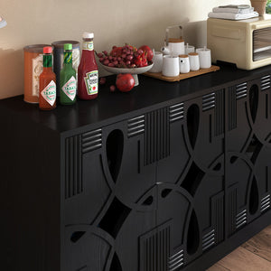 English Elm 60.5" Mid Century Sideboard Buffet Cabinet with Adjustable Shelves, Outlet Holes, Durable Black Finish W1801P268982