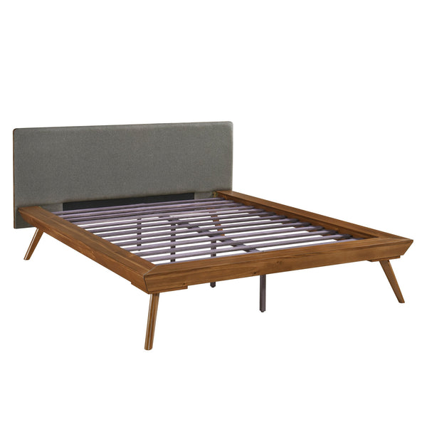 English Elm 1pc Full Platform Bed Dark Gray Upholstered Headboard Chestnut Wood Full Size Durable Frame B011S01549