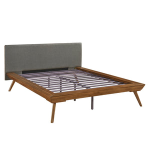 English Elm 1pc Queen Platform Bed Modern Upholstered Headboard in Dark Gray with Chestnut Wood Frame, Durable Design B011S01548