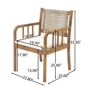 English Elm Christopher Knight Home® - PORTO Outdoor Dining Chair Set of 2 – Cream Cushions, Acacia Wood & PE Rattan, Water‑Repellent Comfort N776P346165L