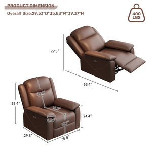 English Elm Rocker Power Recliner with USB Charging Port and 360° Swivel, Ergonomic Overstuffed Comfort Dark Brown W3795P357748