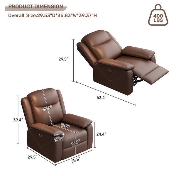 English Elm Rocker Power Recliner with USB Charging Port and 360° Swivel, Ergonomic Overstuffed Comfort Dark Brown W3795P357748