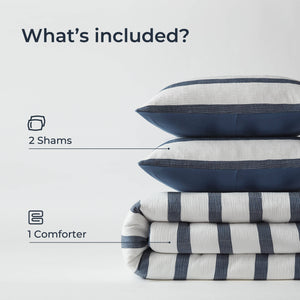 JLA Home Super Listing - Yarn-dyed Merritt striped comforter with woven tonal texture, subtle crinkle, OEKO-TEX® quality and all-season warmth Blue AM10-0609