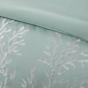 English Elm Oversized Cotton Jacquard Comforter Set with Embroidered Coral Motif and Pieced White Border Full Aqua 22.83 L x 15.16 W x 21.26 H B03595757