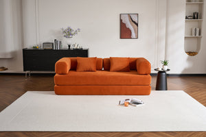 English Elm Convertible Sleeper Sofa Bed Corduroy 4-in-1 Folding Floor Couch with 35D Sponge Support and No-Assembly Orange W3434P378559