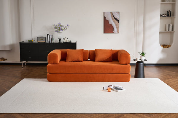 English Elm Convertible Sleeper Sofa Bed Corduroy 4-in-1 Folding Floor Couch with 35D Sponge Support and No-Assembly Orange W3434P378559