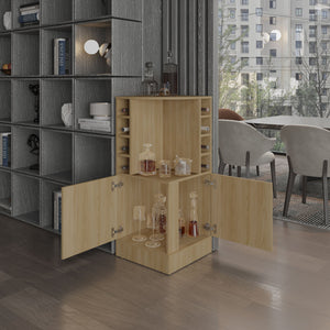 English Elm Jakes 42" Tall Corner Bar Cabinet with 8 Bottle Cubbies, Double Doors and Space-Saving Design Oak 30.5 L x 59 W x 12 H B200P253729