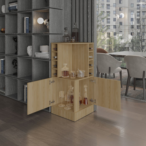 English Elm Jakes 42" Tall Corner Bar Cabinet with 8 Bottle Cubbies, Double Doors and Space-Saving Design Oak 30.5 L x 59 W x 12 H B200P253729