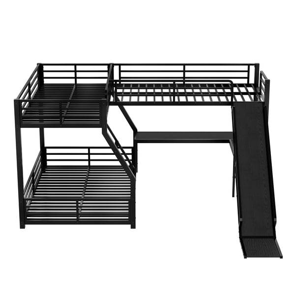 English Elm L-Shaped Triple Bunk Bed With Slide, Usb Ports, And Space-Saving Design For Kids & Teens, Black W1580S00277
