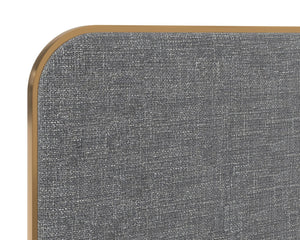 Sunpan TOMETI Full Bed - Chacha Grey Upholstered Frame with Curved Headboard & Brushed Gold Trim Accents 109578