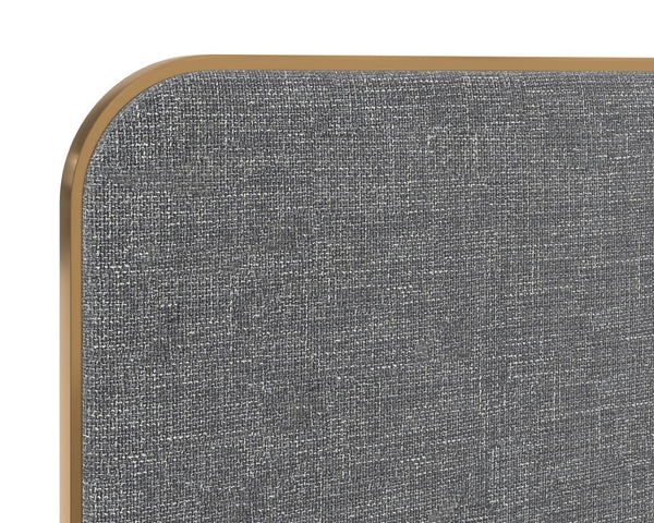 Sunpan TOMETI Full Bed - Chacha Grey Upholstered Frame with Curved Headboard & Brushed Gold Trim Accents 109578