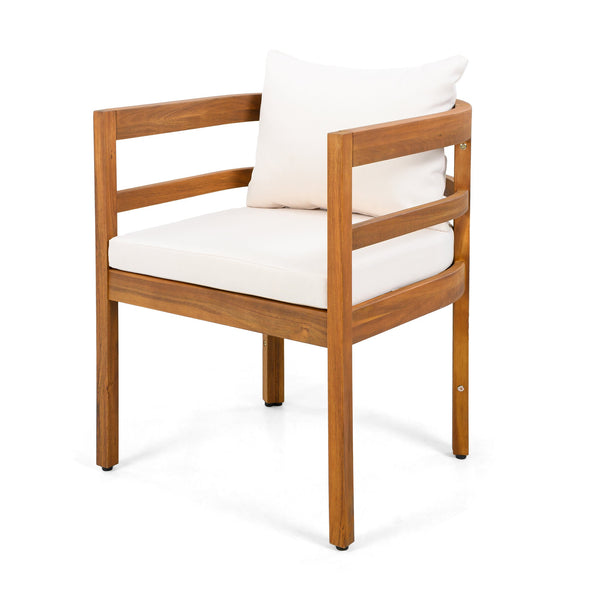 English Elm Outdoor Acacia Wood Armchairs with Teak Finish and Cushioned Seat Set of 2 N768P362954L