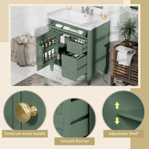 English Elm 30'' Modern Bathroom Vanity With Durable Resin Sink, 3 Drawers & Adjustable Shelf For Stylish Storage SW000122AAF-2