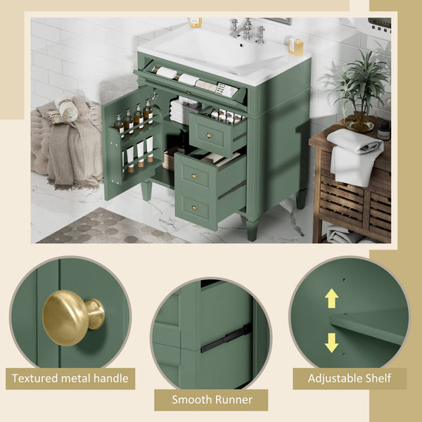 English Elm 30'' Modern Bathroom Vanity With Durable Resin Sink, 3 Drawers & Adjustable Shelf For Stylish Storage SW000122AAF-2