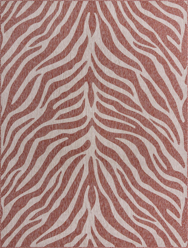 Unique Loom Outdoor Safari Tsavo Machine Made Animal Print Rug Rust Red, Ivory/Gray 9' 0" x 12' 0"
