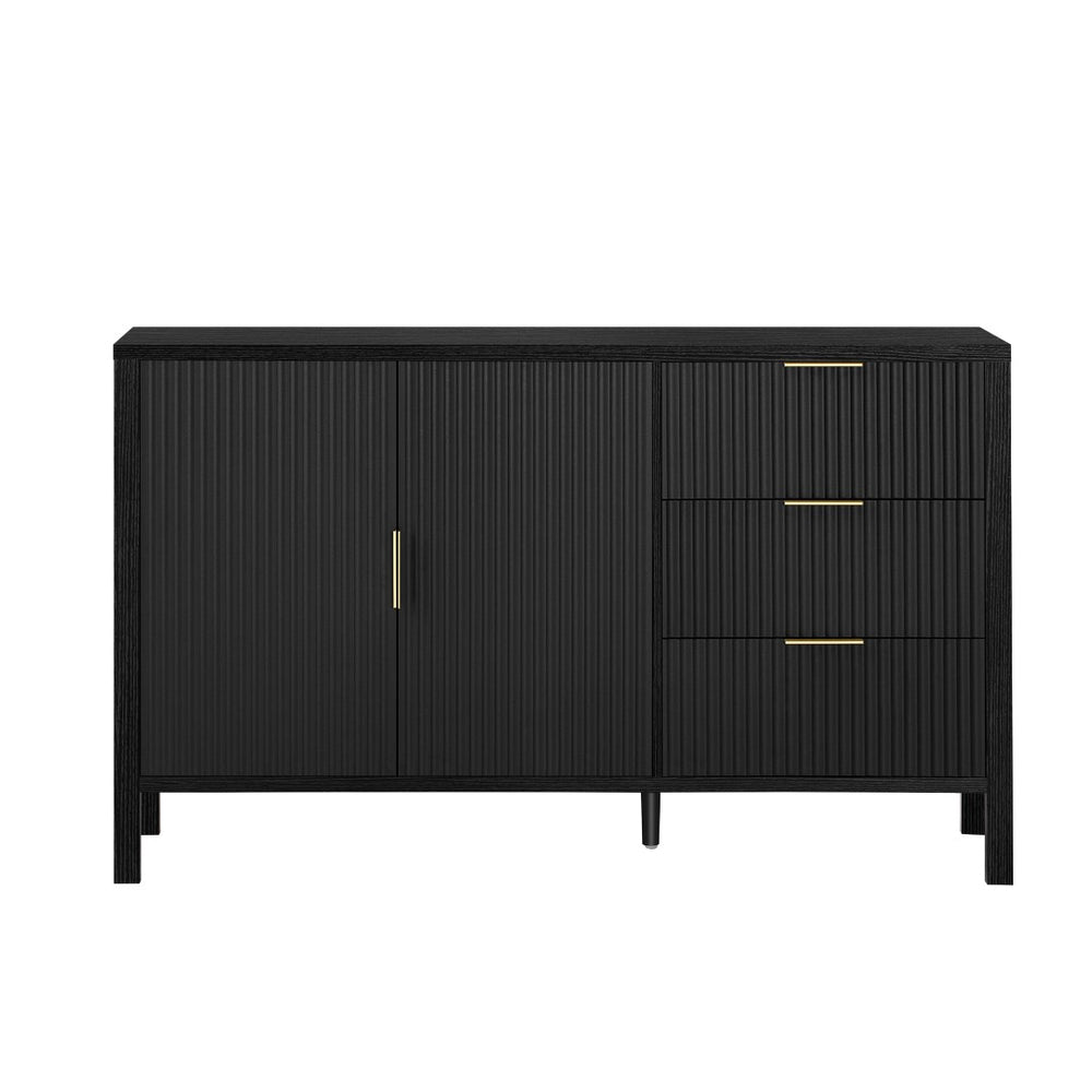 English Elm U-Style Modern Wave-Pattern Sideboard With 3 Drawers & Hooks - Stylish Storage For Any Room N711P345172B-GIGA