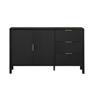 English Elm U-Style Modern Wave-Pattern Sideboard With 3 Drawers & Hooks - Stylish Storage For Any Room N711P345172B-GIGA
