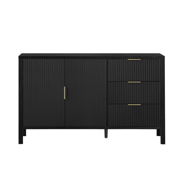 English Elm U-Style Modern Wave-Pattern Sideboard With 3 Drawers & Hooks - Stylish Storage For Any Room N711P345172B-GIGA