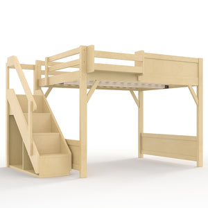 English Elm Twin Low Loft Bed Solid Pine Frame Kids Study Desk Blackboard Storage White Natural W1580S00549