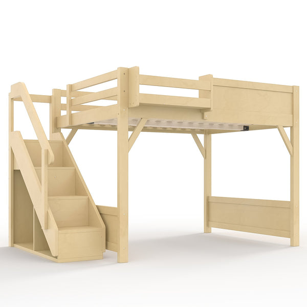 English Elm Twin Low Loft Bed Solid Pine Frame Kids Study Desk Blackboard Storage White Natural W1580S00549