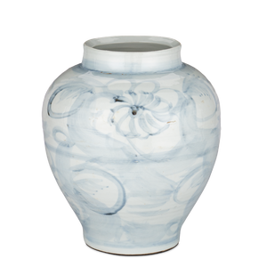 Ming-Style Countryside Preserve Pot: Artisan Porcelain Elegance with Blue Motifs for Timeless Decor