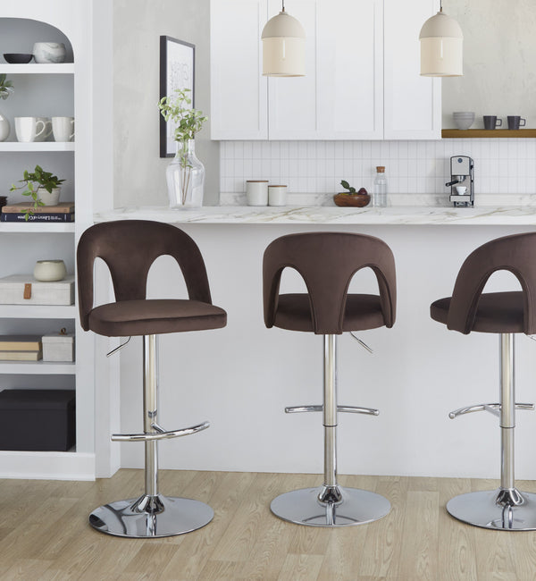 English Elm Adjustable Velvet Swivel Barstools with Chrome Base Set of 2 for Kitchen Island B202S01959