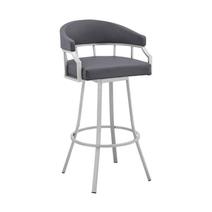 English Elm Wyden 30" Swivel Faux Leather Bar Stool with Brushed Metal Base, 360° Rotation, Footrest Gray B2736P268609