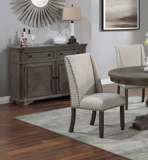 English Elm Traditional Round Pedestal Dining Set Oak Wingback Chairs Nailhead Upholstery Seats Four B011S01037