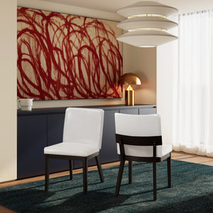 English Elm Modern Ergonomic PU Leather Dining Chair Set of 2 with High-Density Foam, Lumbar Support, Sleek Wood Frame and Compact Profile for Dining or Home Office Comfort White+Black N842P299016B