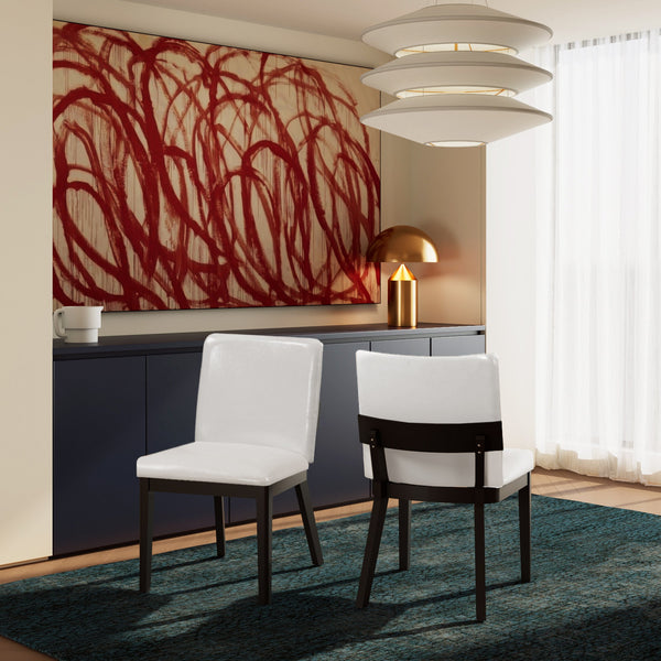 English Elm Modern Ergonomic PU Leather Dining Chair Set of 2 with High-Density Foam, Lumbar Support, Sleek Wood Frame and Compact Profile for Dining or Home Office Comfort White+Black N842P299016B