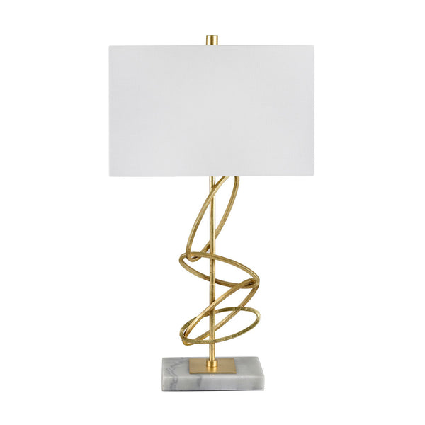 Crestview Collection 29.25"H Ringo Metal Table Lamp With Gilded Gold Rings, Marble Base & Elegant White Shade - Luxe Style!   Cvaer2160