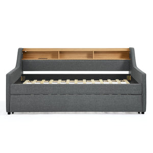 English Elm Twin Size Upholstery Sofa Bed With Led Lighting, Wireless Charging & Storage Trundle For Modern Living W1413S00057-GIGA