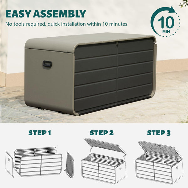 English Elm 200 Gallon Plastic Deck Box - Weatherproof UV-Resistant Patio Storage with Lock Holes, Wheels, Bench Functionality W1859P353180