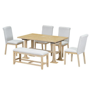 English Elm TOPMAX 76-inch Extendable Trestle Dining Set with 18" Removable Leaf, Upholstered Chairs & Bench Natural SP000048AAA
