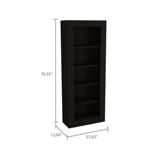 English Elm Bookcase Sleek Vertical Design with 5 Spacious Shelves, Engineered Wood Black, Modern Storage Solution B097S00106