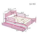 English Elm Full Size Wood Platform Bed With Guardrails On Both Sides and Two Storage Drawers ,Pink