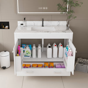 English Elm Modern 43" Bathroom Vanity With Carrara White Top - Stylish, Durable Storage & Soft-Close Features W509S00138