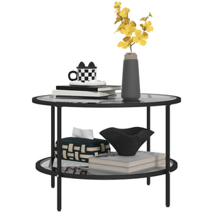 English Elm Homcom 26" Round Side Table With 2-Tier Tempered Glass, Stylish Black Steel Frame For Living Room Use W2225P217457