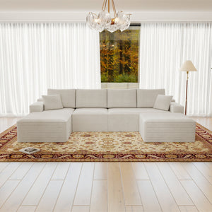 English Elm 131.9*70.8"Modular Sectional Sofa - No Assembly, Plush Corduroy Upholstery, Versatile 4-Piece Design W3819S00027