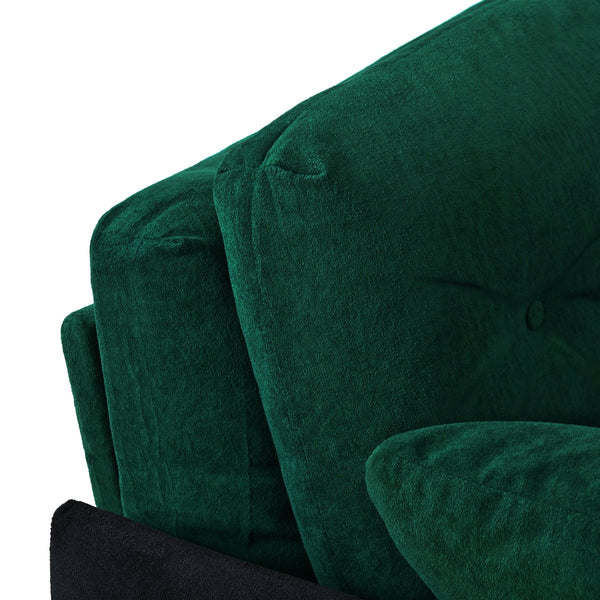 English Elm Convertible Pull Out Sofa Bed Queen Size with Steel Frame, Dual Armrests, Chenille Sleeper Couch with Storage and Casters Black+Green W3163P269679