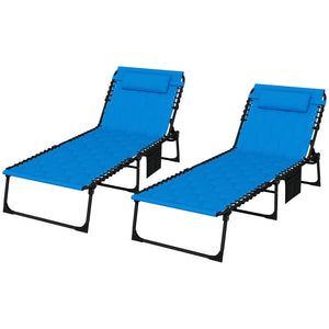 English Elm Outsunny Folding Chaise Lounge Set - 5-Level Recline, Padded Comfort, Portable Beach Chairs, Blue W2225P200624-GIGA