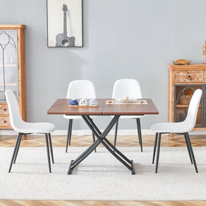 English Elm Table And Chair Set - Modern Adjustable Walnut Lift Table With 4 Soft Linen Dining Chairs, Stylish & Versatile W1151S03774-GIGA