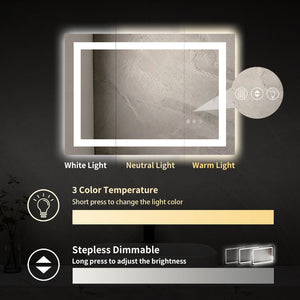 English Elm 24" X 32" Led Vanity Mirror with Dual Lighting Anti-fog Dimmable 3 Color Modes W1920P493131