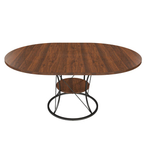 English Elm 43 Inch Expandable Round Dining Table Walnut Veneer Seats Six with Metal Storage Shelf Walnut+Black W2700P411580